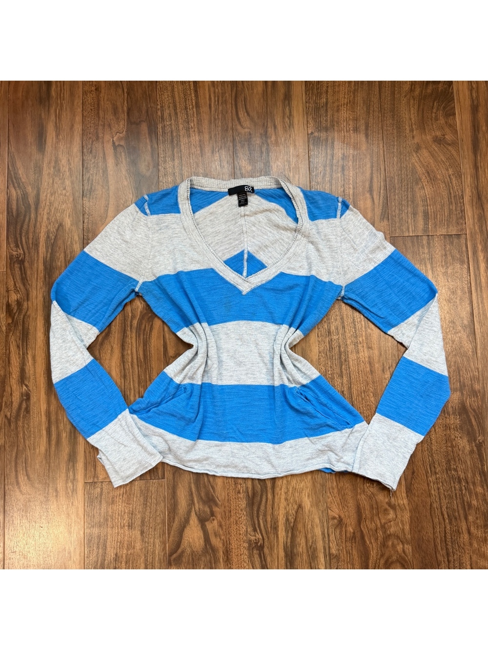 Y2K Fox Racing Fox Riders Striped V-Neck Knit Top Exposed Seam Large Moto